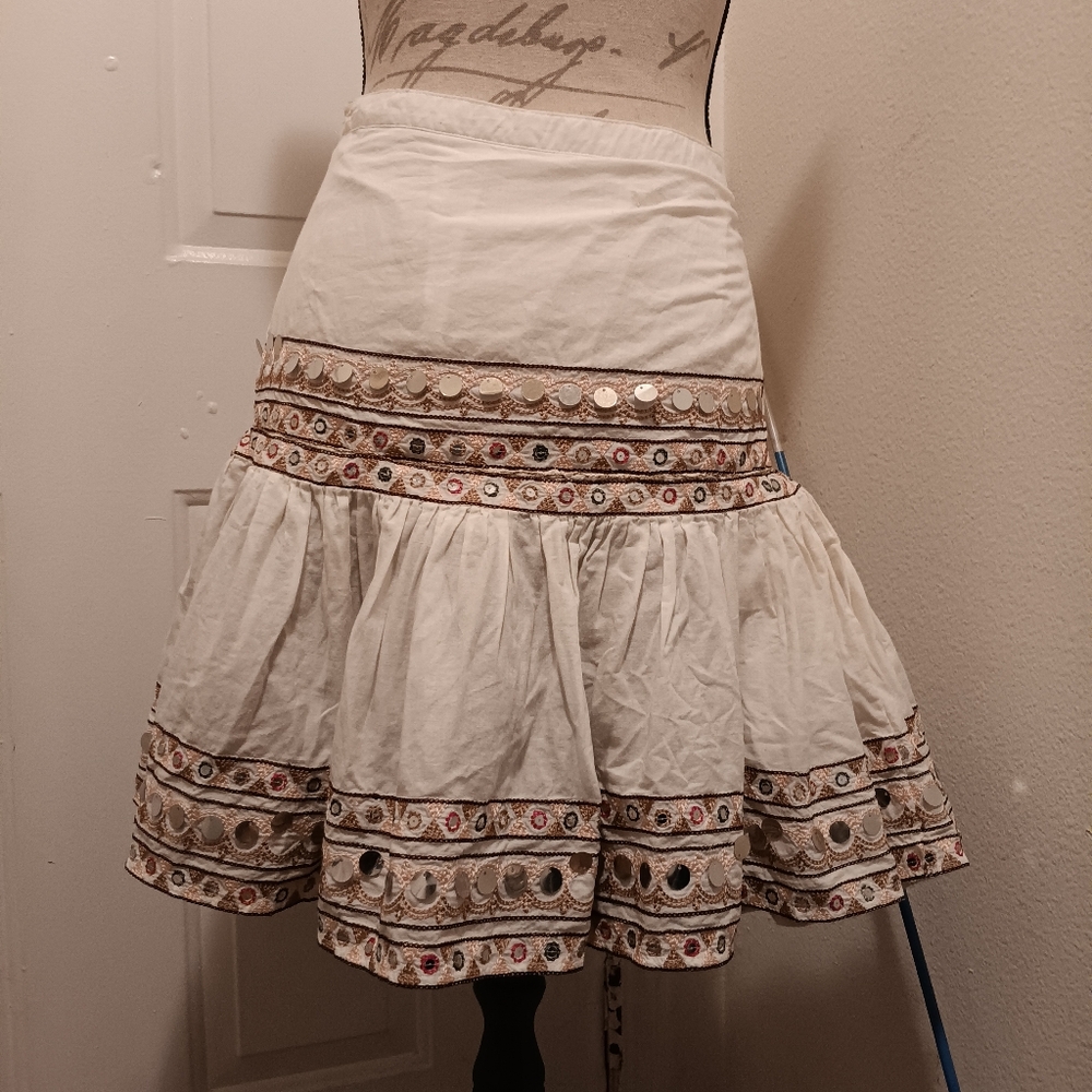 Cream Mini Skirt with Tiered Embellishments